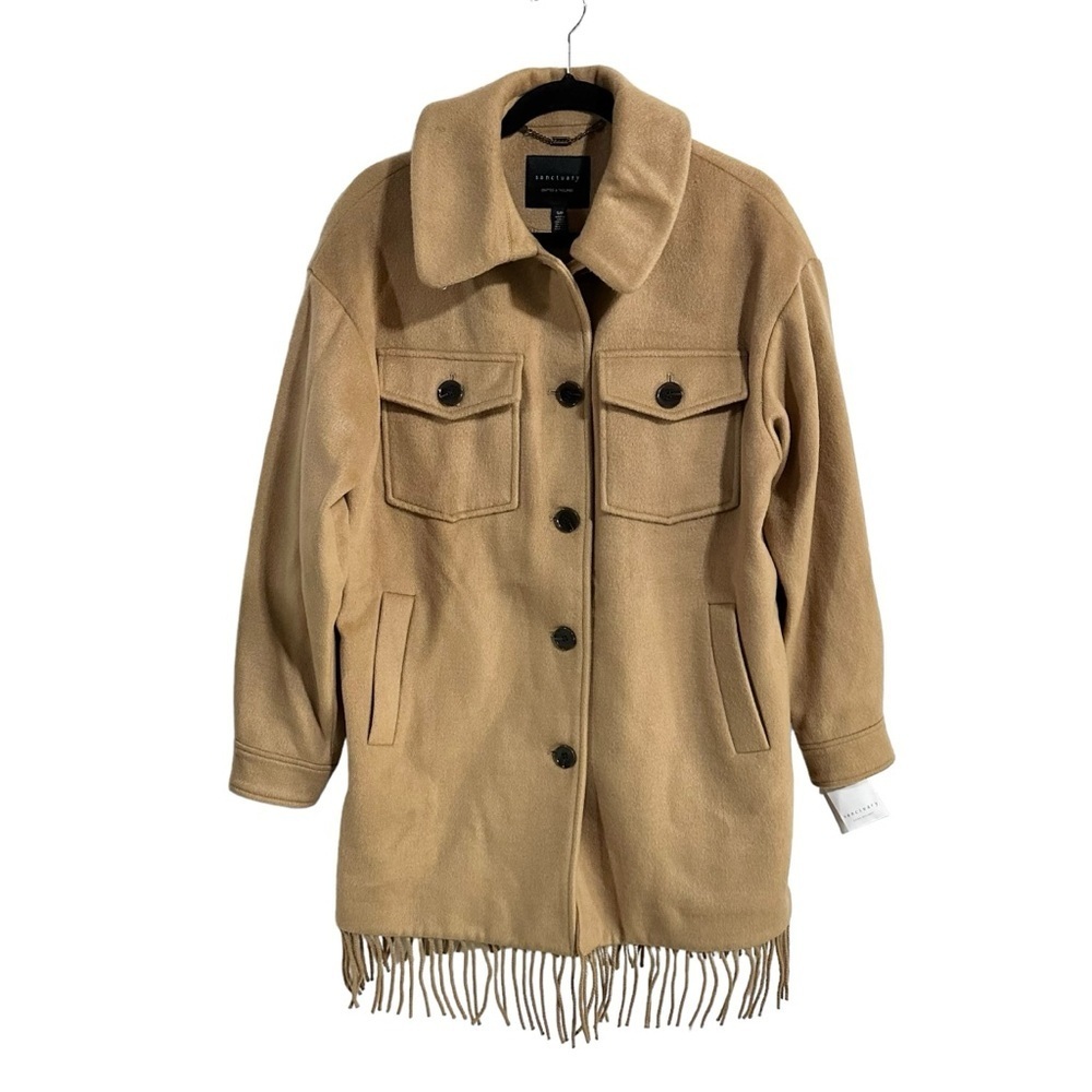 Sanctuary Camel Fringe Wool Blend Coat Size Small NWT - Picture 4 of 10